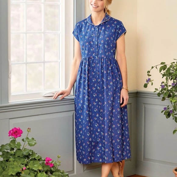 Lanz Of Salzburg Dresses & Skirts - Blue Floral Midi Dress with Button Front